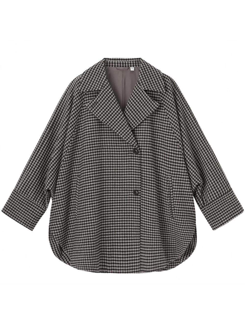 Uniqlo GU COZY MELTON Checked Cape Coat NWT Black Brown XS - Picture 4 of 7